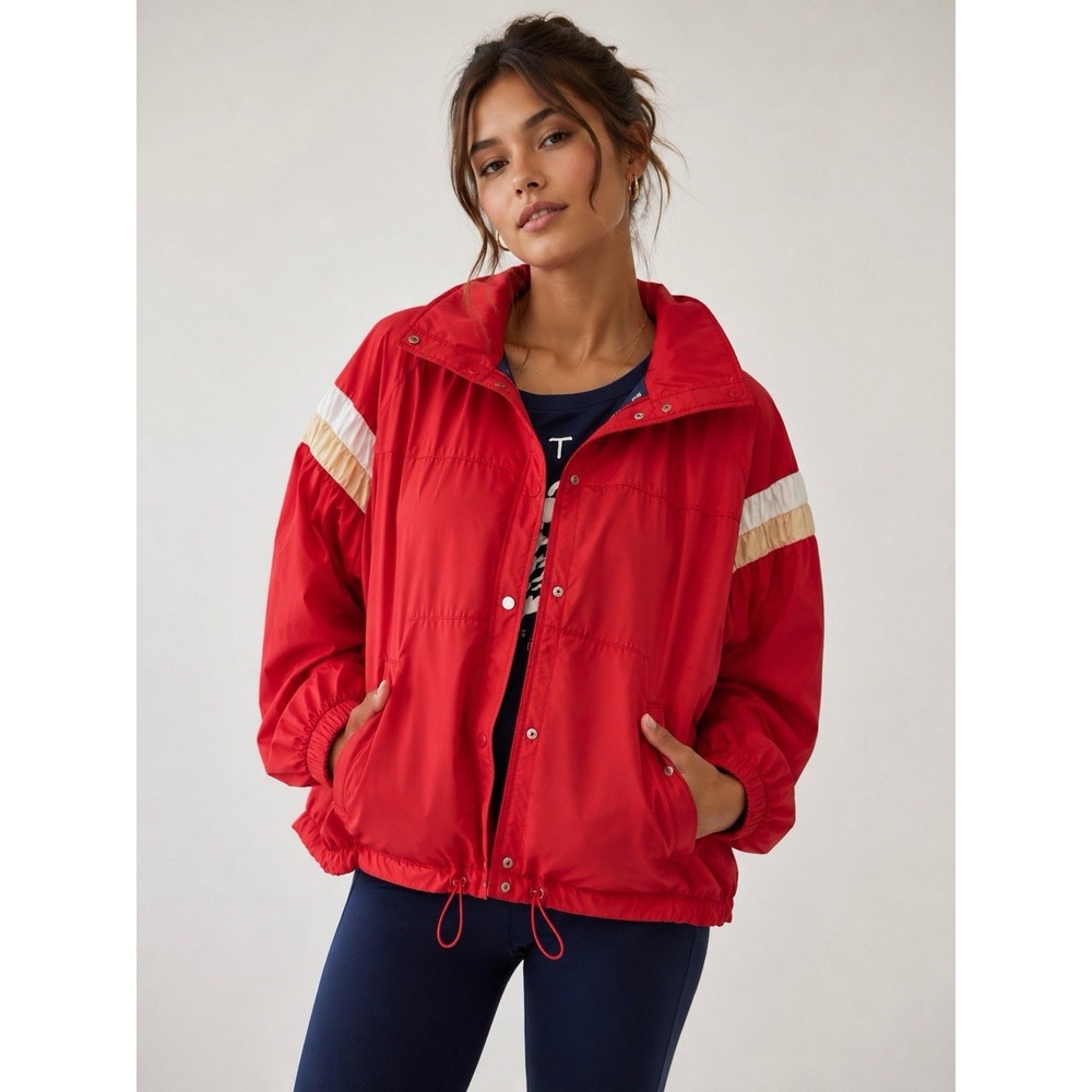 Free People Movement Women's Windbreaker Jacket XS Red White Gold Sporty